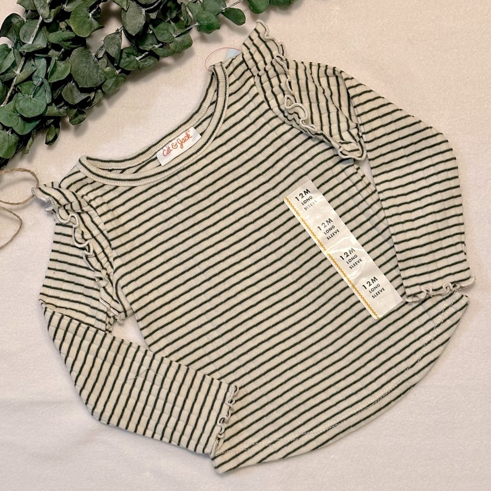 NWT Cat & Jack Rib Ruffle Stripe Tee - 12M
